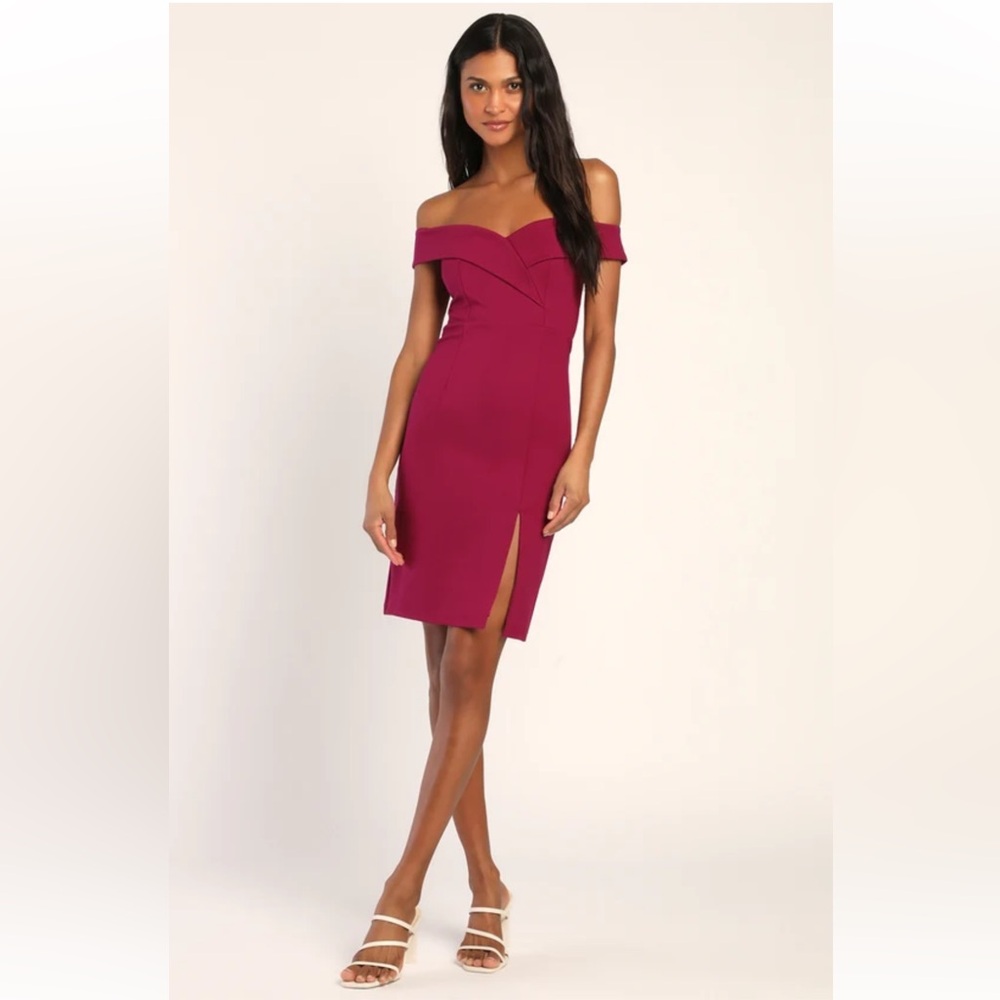 Lulu’s Women’s S “Classic Glam” Burgundy Off The Shoulder Body Con Dress